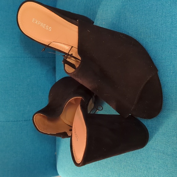 EXPRESS black suede like open toe dressy high heel style sandals - Picture 1 of 8